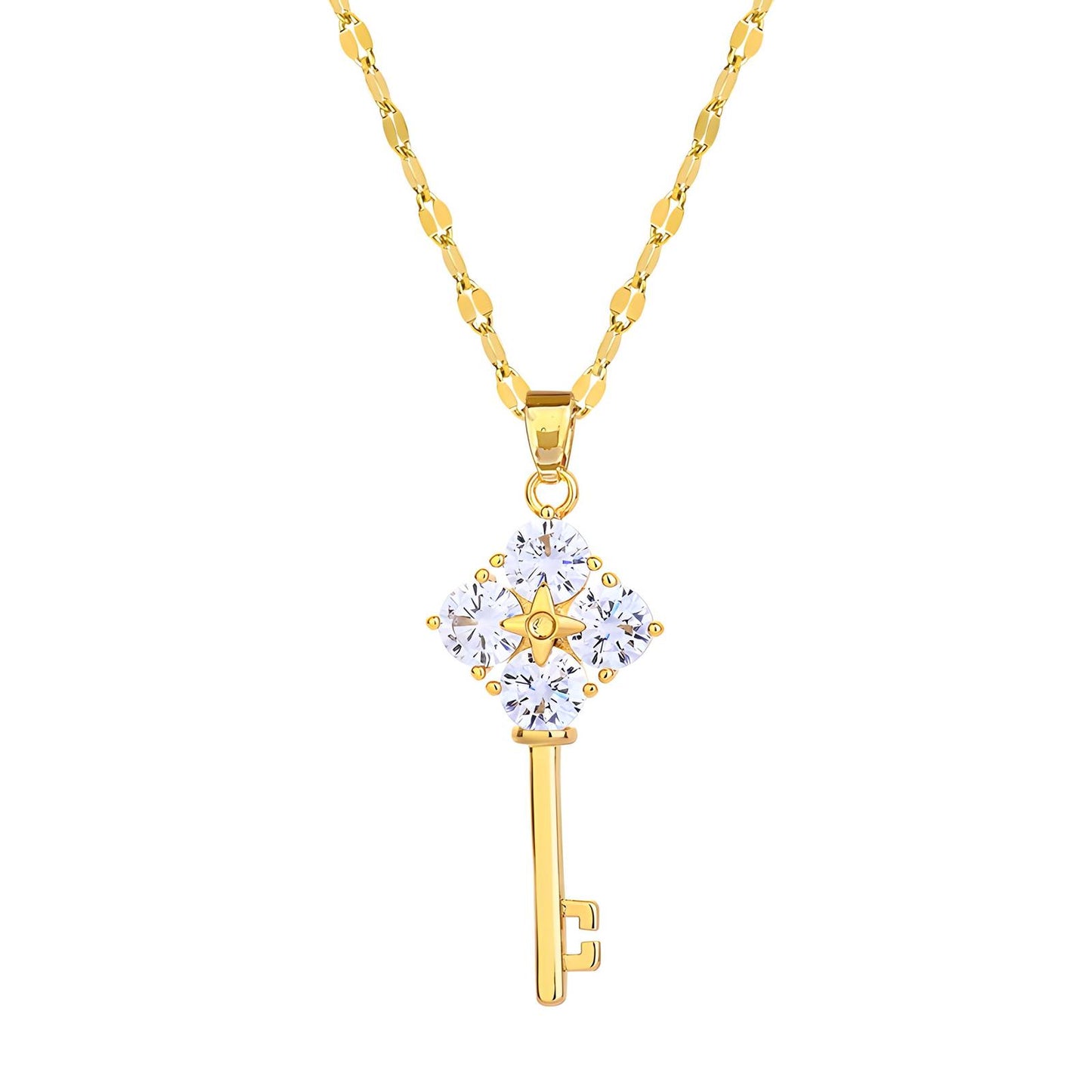 "Key" Necklace, 18K Gold Plated Steel