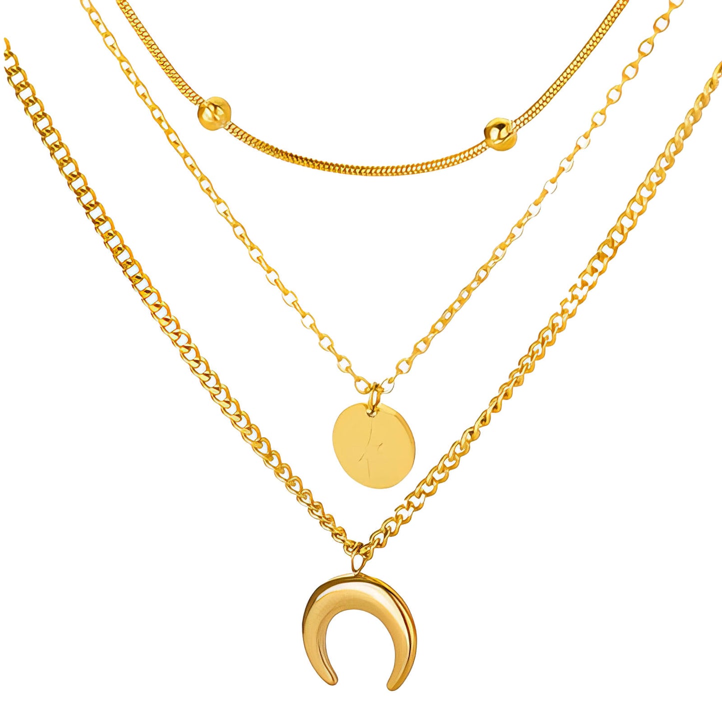 " Crescent And Star" Necklace, 18K Gold Plated Steel