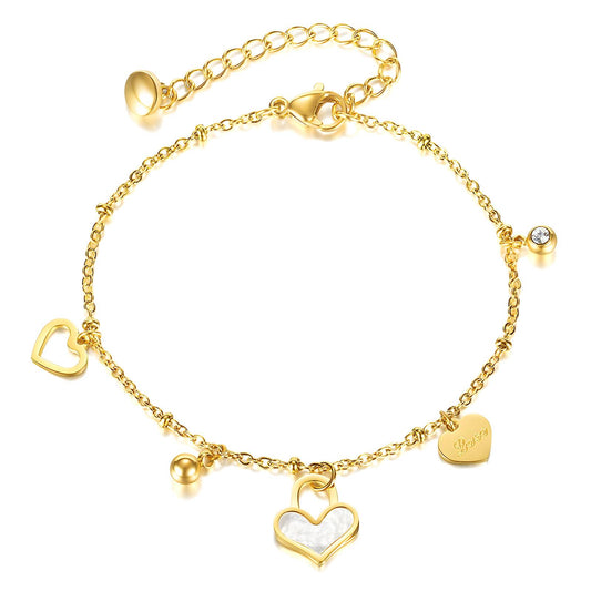 "Hearts" Bracelet, 18K Gold Plated Steel
