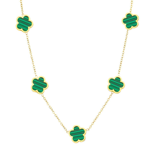 "Flowers" Necklace, 18K Gold Plated Steel