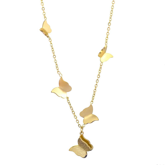 "Butterflies" Necklace, 18K Gold Plated Steel