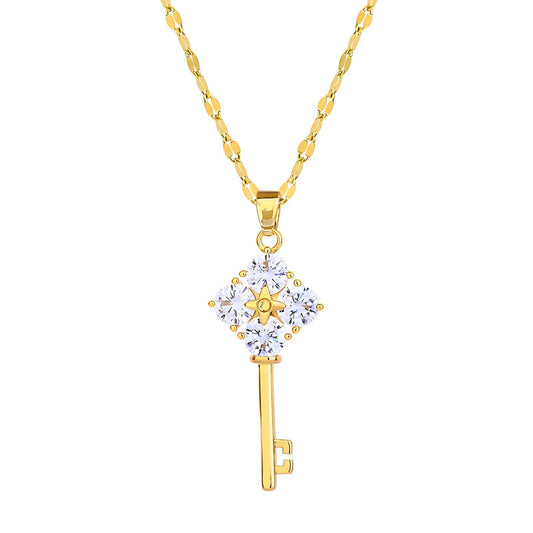 "Key" Necklace, 18K Gold Plated Steel