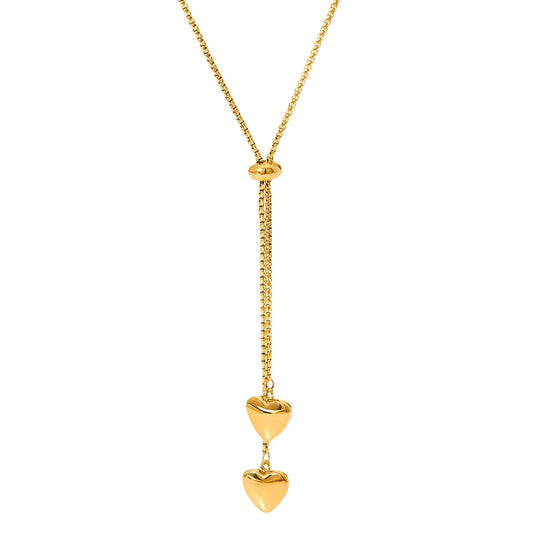 "Hearts" Necklace, 18K Gold Plated Steel