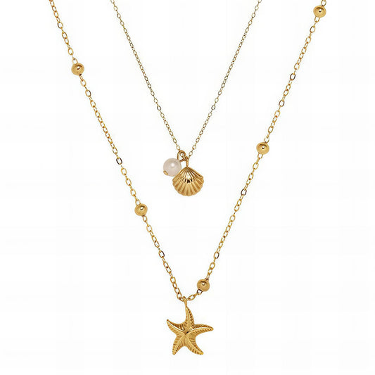 Seashells Necklace, 18K Gold Plated Steel