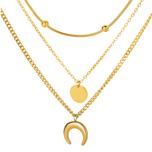 " Crescent And Star" Necklace, 18K Gold Plated Steel